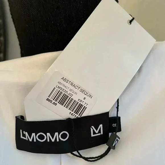 L'MOMO Women’s Abstract Sequin Lace Blazer with White Lapel Size 8 NWT - Picture 15 of 16